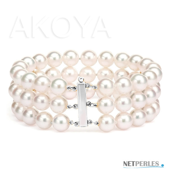 Bracelet Perle Blanche Triple Epaisseur - BraceletChic