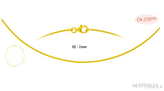 Câble en or jaune 9 carats épais 1 mm et long 42 cm