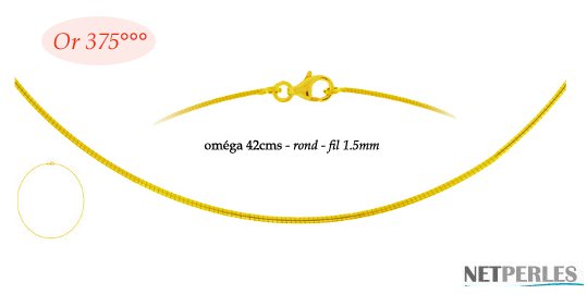 Câble en or jaune 9 carats épais 1,5 mm et long 42 cm