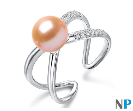 Anello Argento 925 con perla d'Acqua Dolce 8-9 mm DOLCEHADAMA rosa pesca