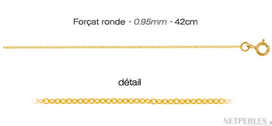 chaine en Or 18 carats, maille forçat ronde de 0,95 mm, 42 cm, or jaune