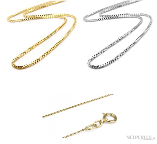 Chaines fines en Or Jaune ou or gris pour pendentifs de perles
