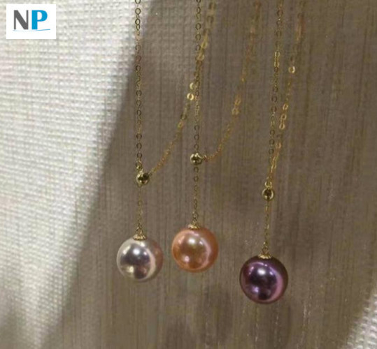 Collier Lariat Or 14k Perle Edison trois couleurs de perles
