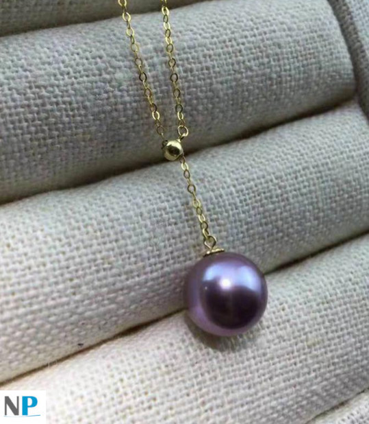 Collier Lariat Or 14k Perle Edison violine pourpre