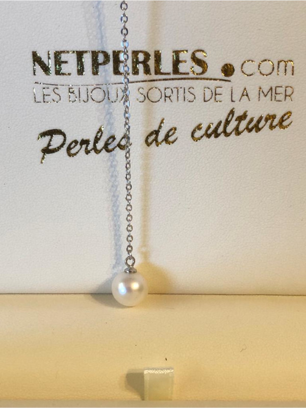 Collier Lariat Argent 925 Perle blanche d'eau douce DOUCEHADAMA