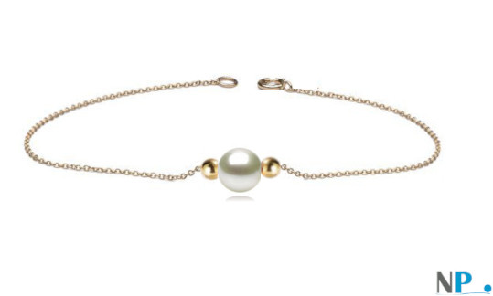 Bracelet de cheville en or 18 carats traversant une perle d'eau douce DOUCEHADAMA et deux billes en or