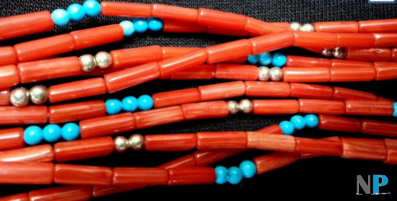 Collier Argent avec  Corail et Turquoise Indien Navajo 