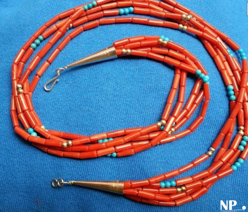 Collier Argent avec  Corail et Turquoise Indien Navajo 