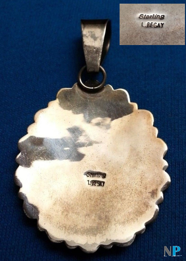 Pendentif en Argent corail et turquoise signature BEGAY - Navajo
