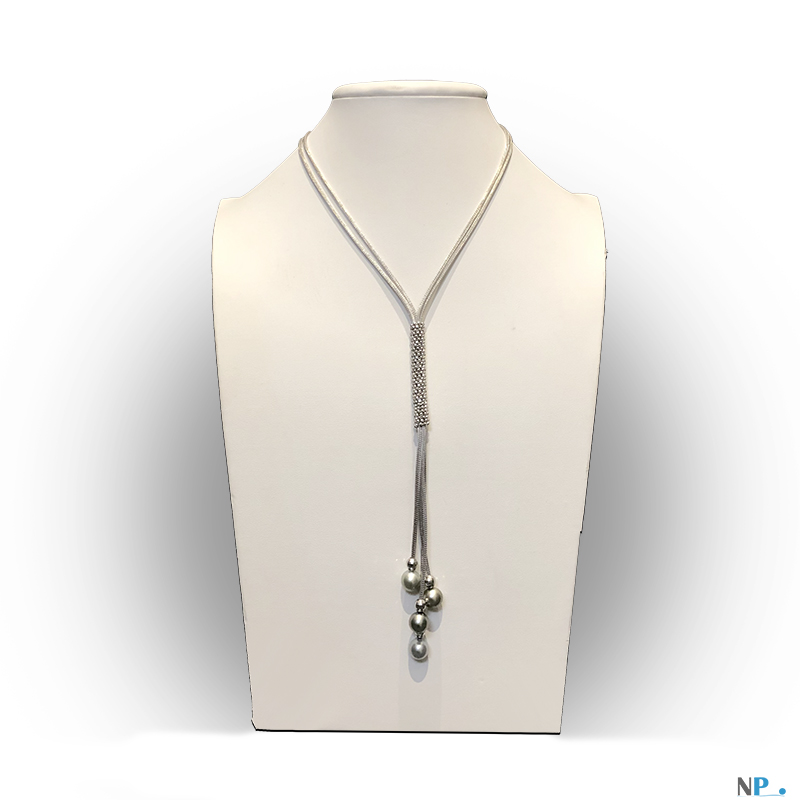 Collier Chaîne Pendentif Argent Massif Avec Perles - Bijou Femme Occasion