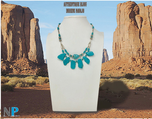 Collier en Turquoise et Argent Indien Navajo 