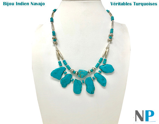 Collier en Turquoise et Argent Indien Navajo 