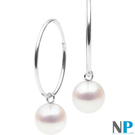 Boucles d'oreilles créoles an Argent 925 avec perles d'eau douce blanches