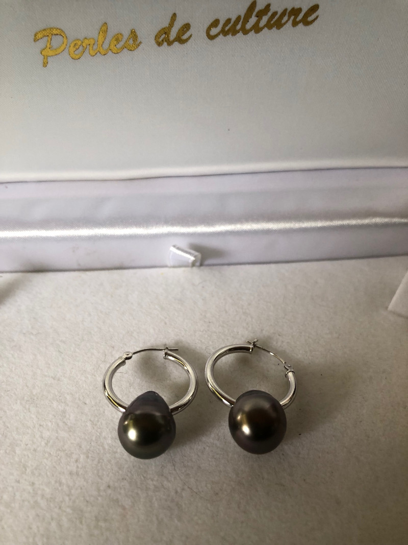 Boucles d'oreilles en or 14 carats perles de Tahiti Goutte AAA