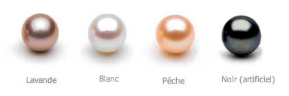 Couleurs  des perles d'eau douce: Lavande, Blanc, Pêche et Noir