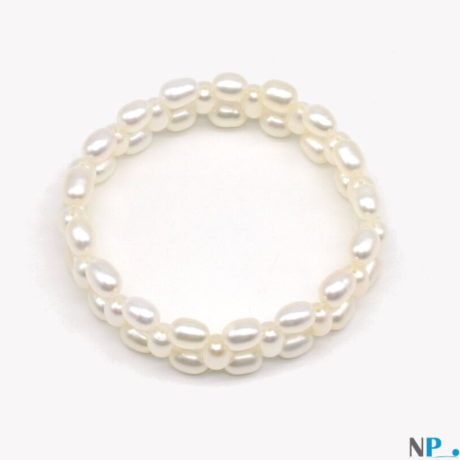 Bracelet de perles d'eau douce en forme de grains de riz extensibles taille unique