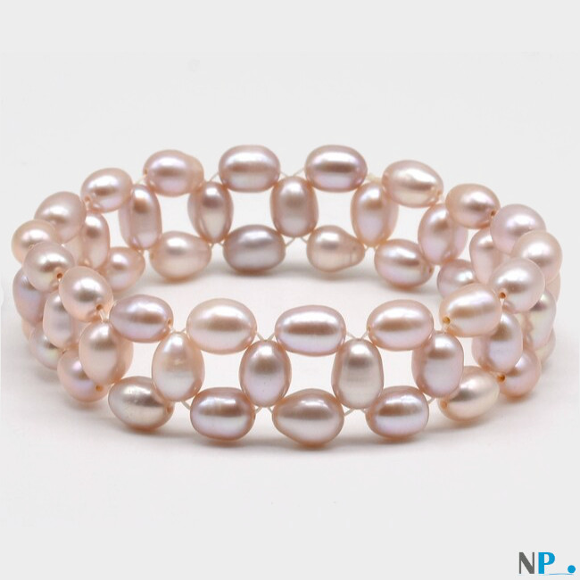 Bracelet de perles d'eau douce en forme de grains de riz lavande