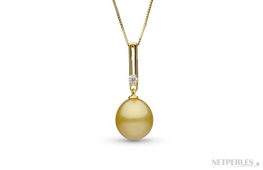  Pendente in oro 18k Diamante e perla delle Filippine dorata a goccia AAA