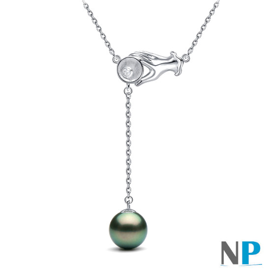 Collier Argent 925 avec un zirconium et une perle de culture de Tahiti