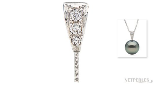 Pendente  in Argento 925 rodiato, decorato con diamanti , per perla di coltura (non inclusa)