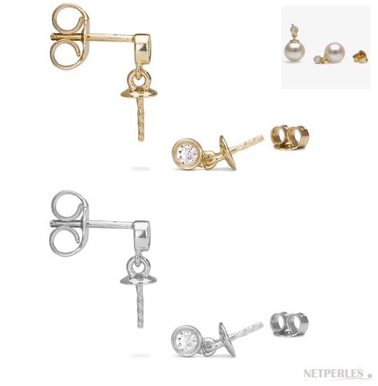 Cloues d'oreilles pour boucles d'oreilles de perles, en or 14 carats et diamants