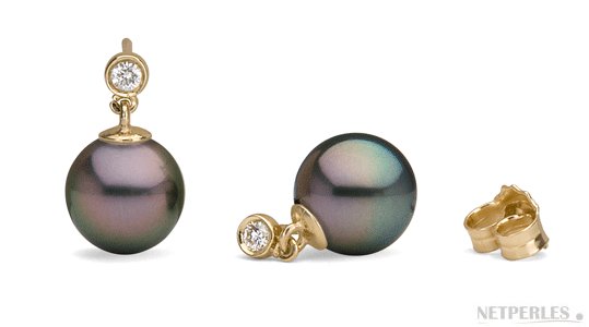 Boucles d'oreilles de Perles de Tahiti avec 0,04 carats de diamants en Or 18k