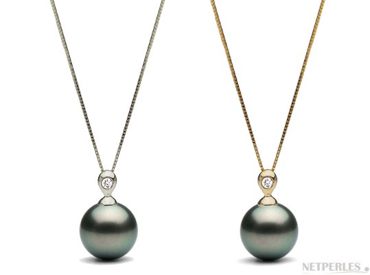 Pendente in oro 18 carati con diamante e Perla di Tahiti nei due colori dell'oro