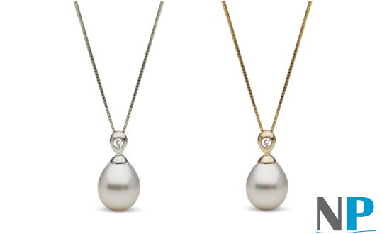 Pendentif avec perle d'Australie en forme de  Goutte et un diamant, Or Gris ou Or Jaune