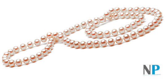 Collier de perles de culture d'eau douce roses pêches de 66 cm sans fermoir