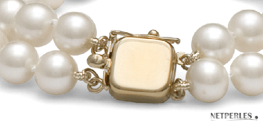 fermoir de collier de perles double rang en or 14 carats