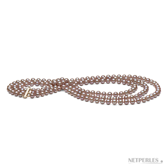 Collier de perles de culture d'eau douce 3 rangs avec fermoir en or 14 carats