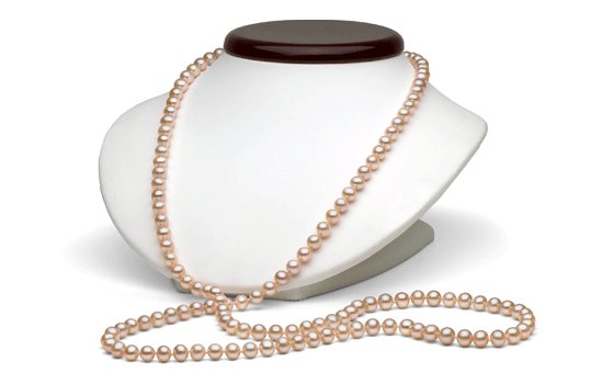 Collana sautoir di perle d'acqua dolce rosa pesca