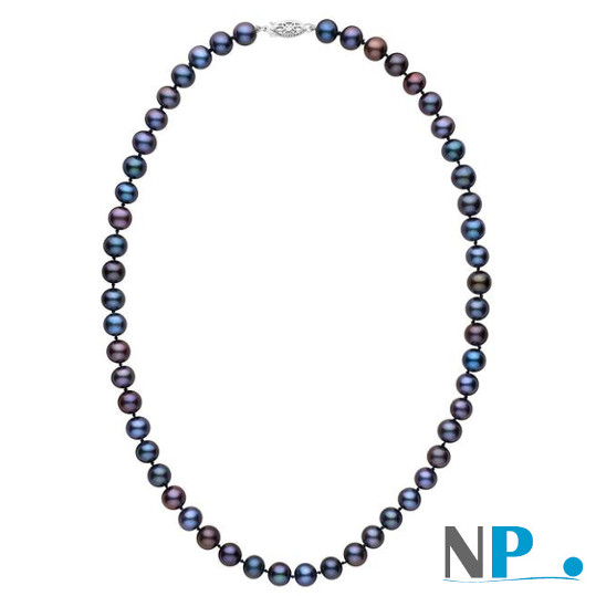 Collier 45 cm de perles d'eau douce noires multireflets