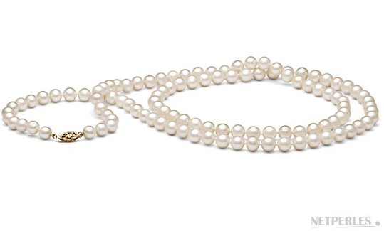 Long collier de perles d'eau douce blanches, 7-8 mm , 90 cm