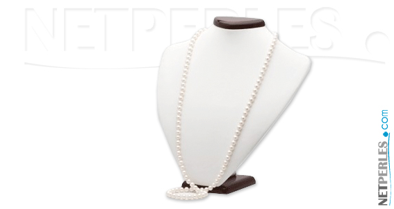 Long collier de perles de culture, perles blanches