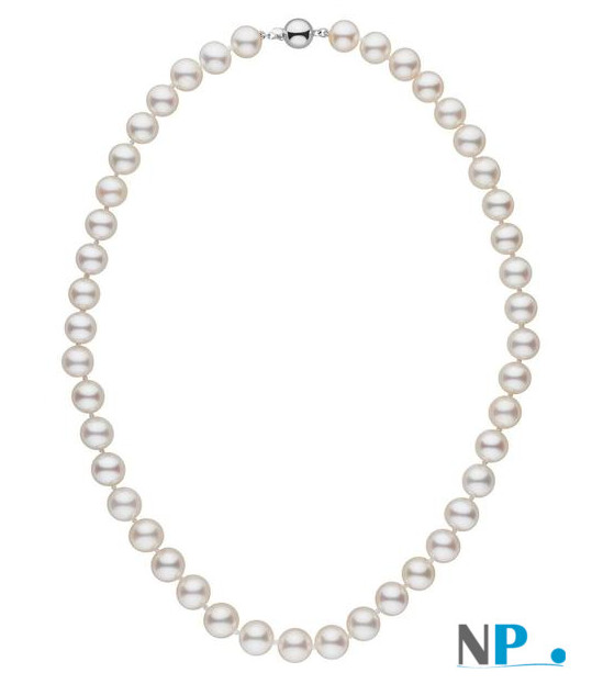 Collier 40 cm de perles de culture d'eau douce blanches de 8-9 mm AAA