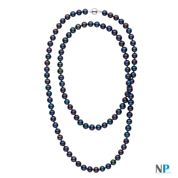 Collana sautoir 130 cm di perle d'acqua dolce nere