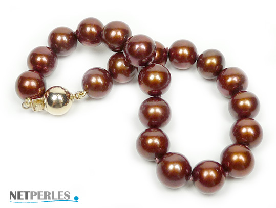 bracelet de perles de culture d'eau douce teintee chocolat