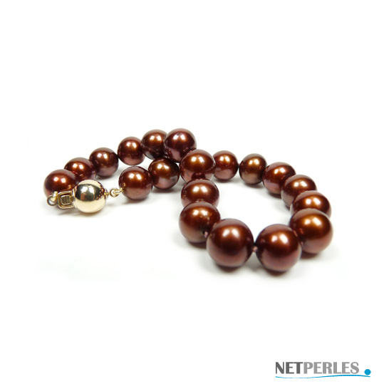 Bracelet de perles de culture Chocolat qualité AA+ diametre de 8,5 à 9 mm