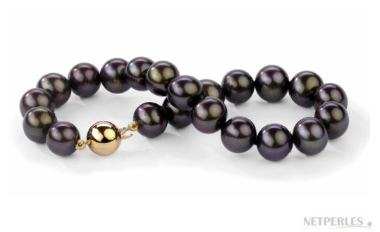 Perles d'eau douce noires, bracelet 18 cm fermoir en or jaune