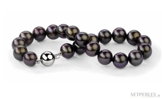 Bracelet 18 cm de perles de culture d'eau douce noires