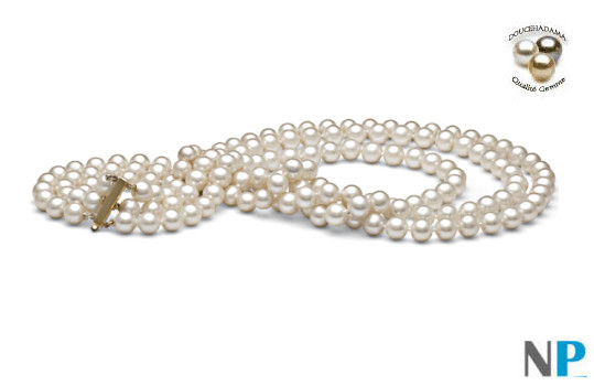 Collier triple rang de perles d'eau douce DOUCEHADAMA avec fermoir en or 14 carats