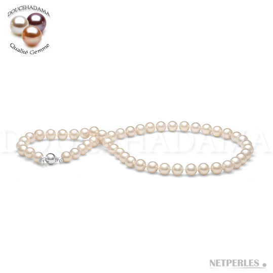 Collana 40 cm perle d'acqua dolce Dolcehadama bianche con fermaglio in oro bianco