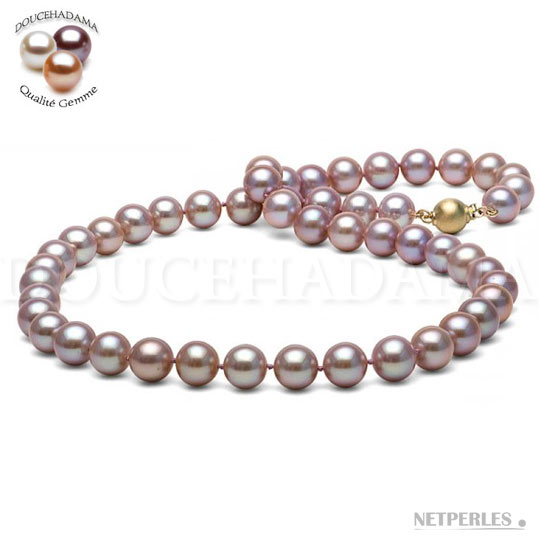 Collier de perles de 45 cm, couleur naturelle : Lavande, diamètre 8,5 à 9 mm, qualité Doucehadama