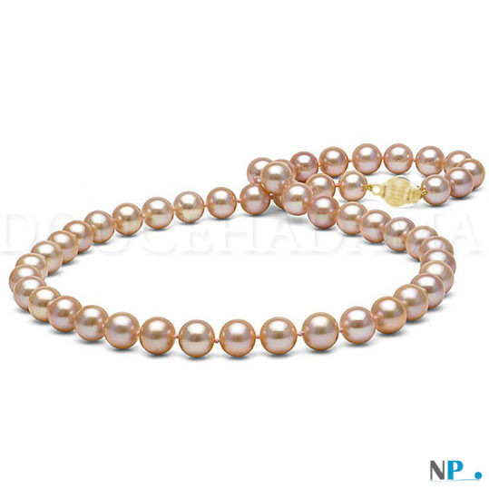 Collier de perles de culture d'eau douce couleur pêche, teinte naturelle, diamètre 8,5 à 9 mm, longueur 45 cm