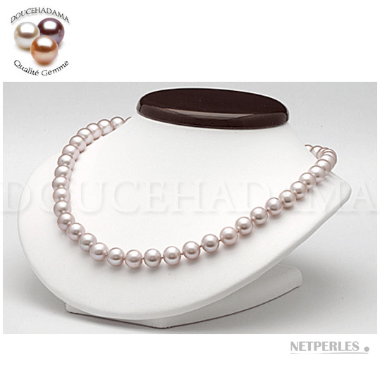 Collier de perles de culture d'eau douce lavandes qualité DOUCEHADAMA diametre 9,0 à 9,5 mm