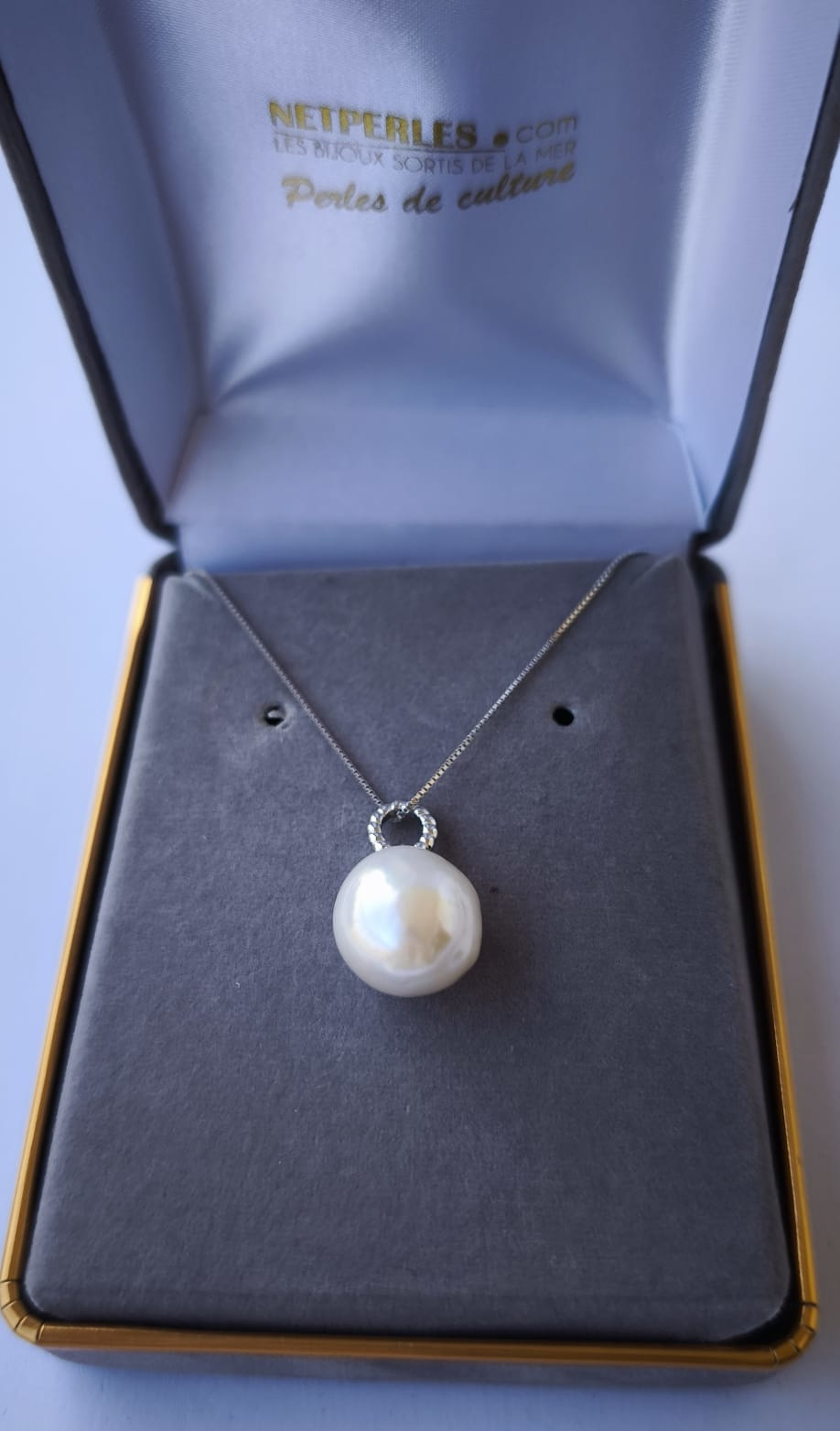 Pendentif en Argent 925 avec perle EDISON d'eau douce blanche argentée