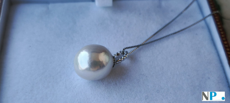 Pendentif en Argent 925 avec perle EDISON d'eau douce blanche argentée