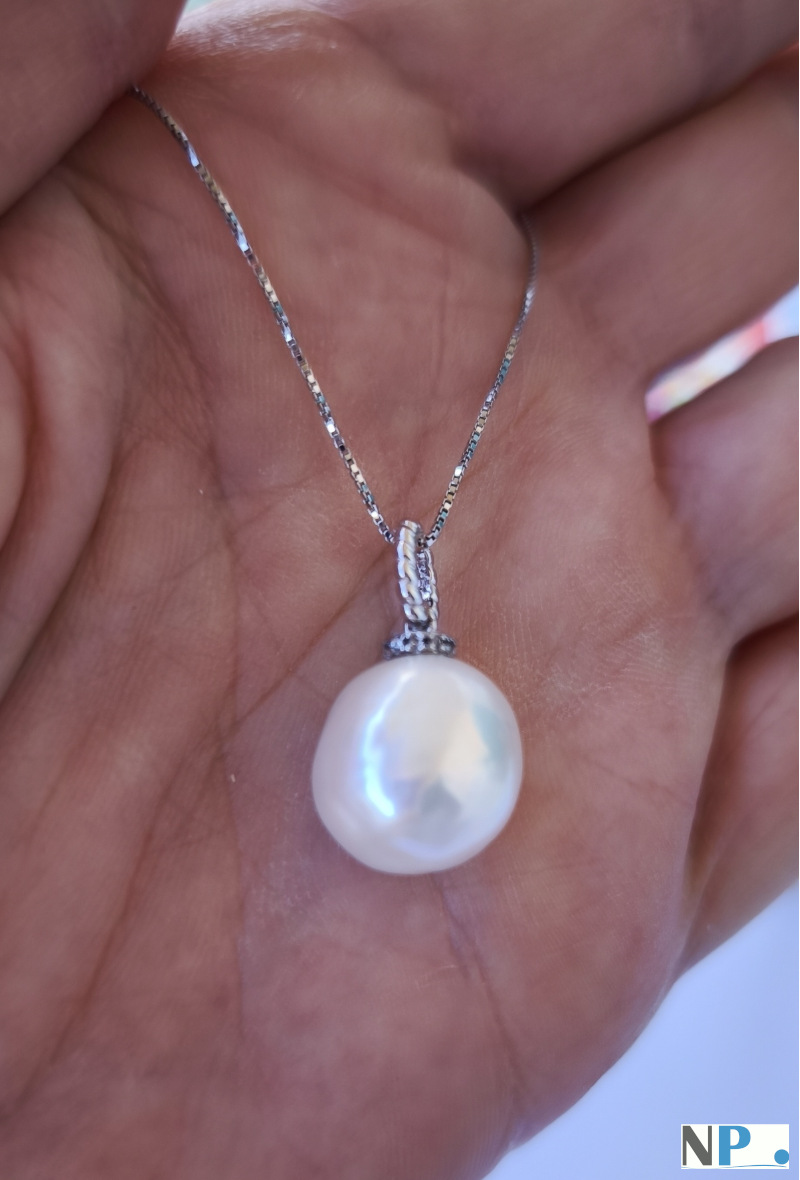 Pendentif en Argent 925 avec perle EDISON d'eau douce blanche argentée