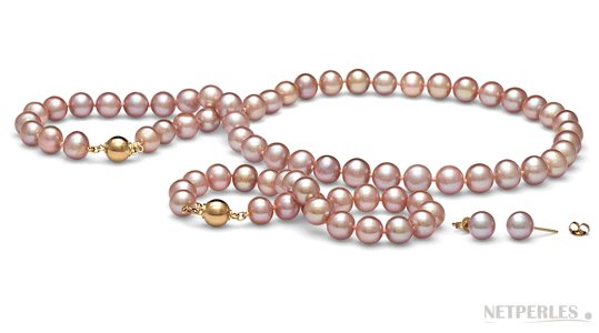 Parure de perles d'eau douce, 8,5-9 mm Lavande